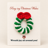 Handmade crochet wreath Christmas greeting card on cream cardstock