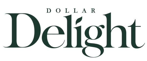 Dollar Delight logo, with Delight in large forest green lettering
